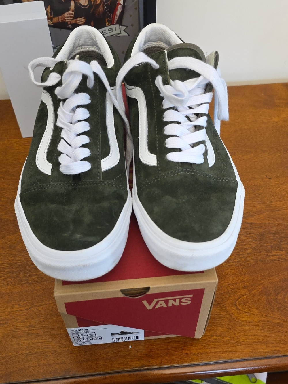 Vans Old Skool Suede Sneakers in Olive Green and White